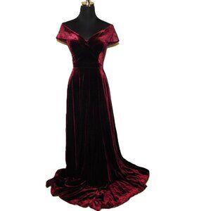 XSCAPE Off Shoulder Velvet Gown In Deep Garnet Or Burgandy Size 4
